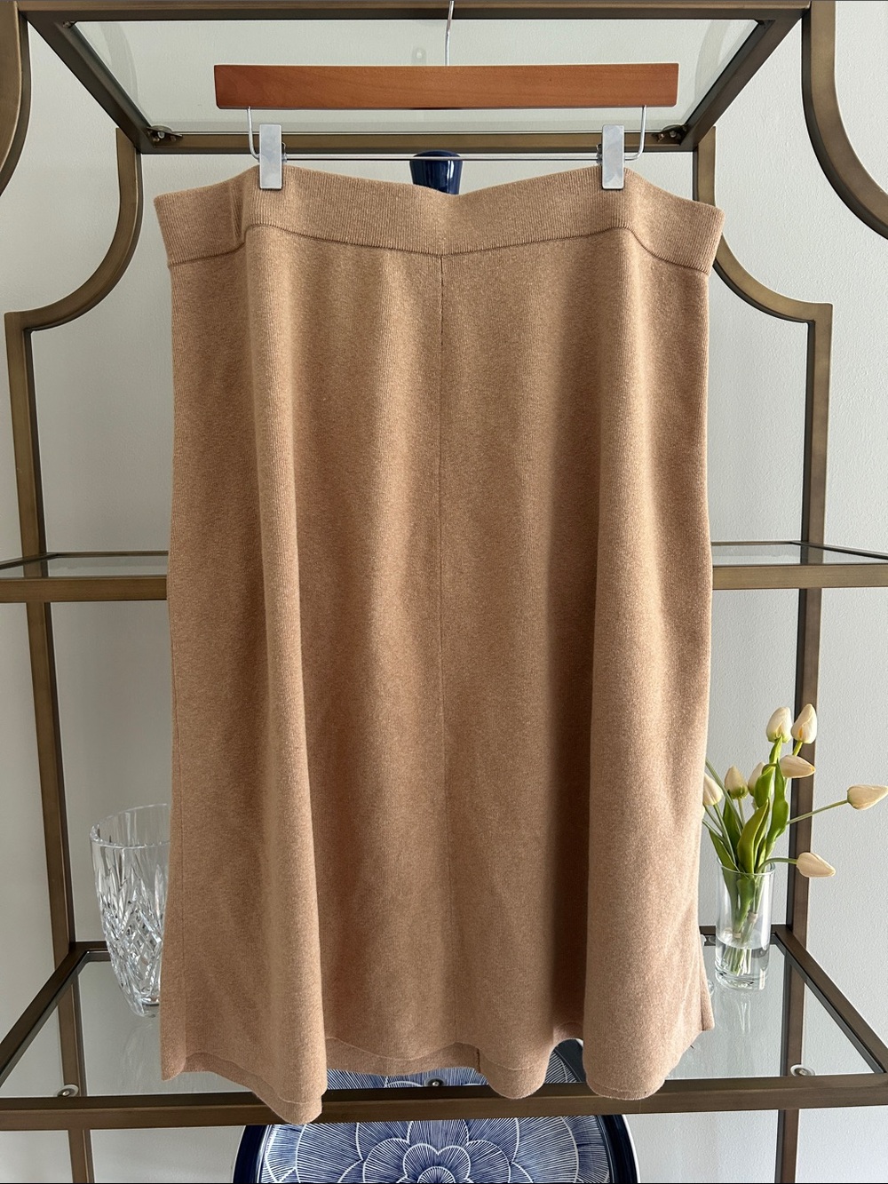 Banana Republic Camel Knit Midi A-Line Skirt